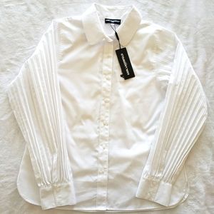 KARL LAGERFELD Long Pleated Sleeve Button Down White Shirt—NWT—M